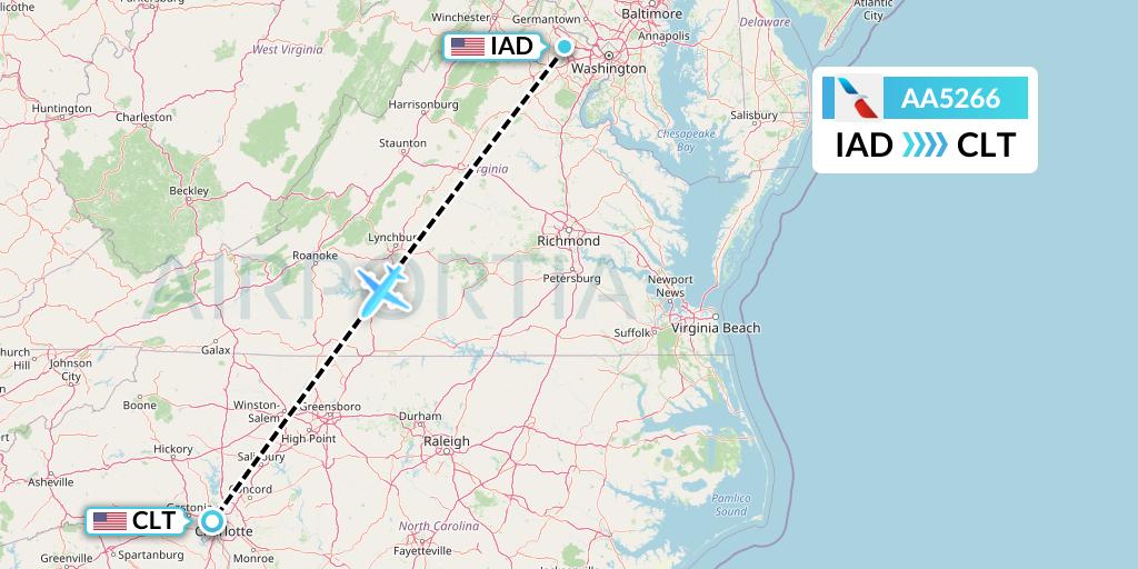 AA5266 American Airlines Flight Map: Washington to Charlotte