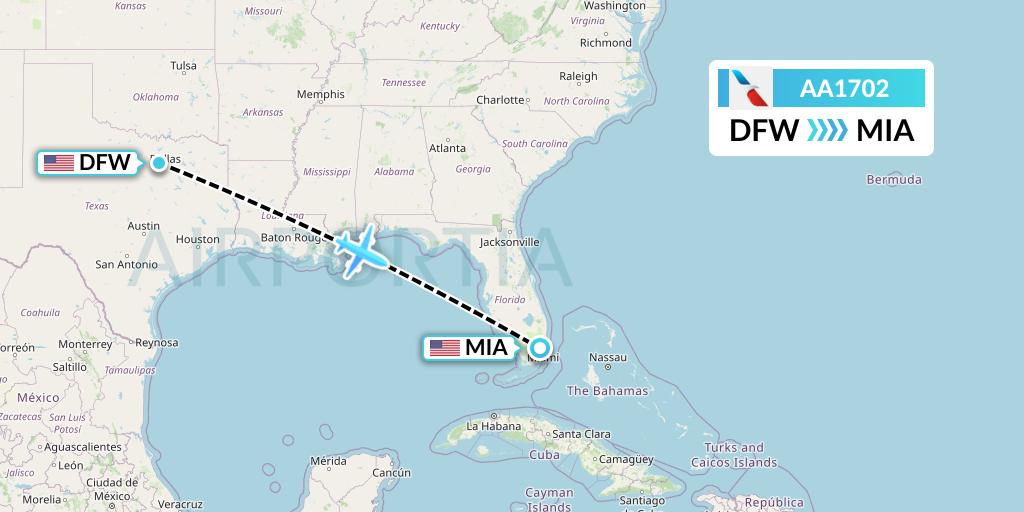 AA1702 American Airlines Flight Map: Dallas to Miami