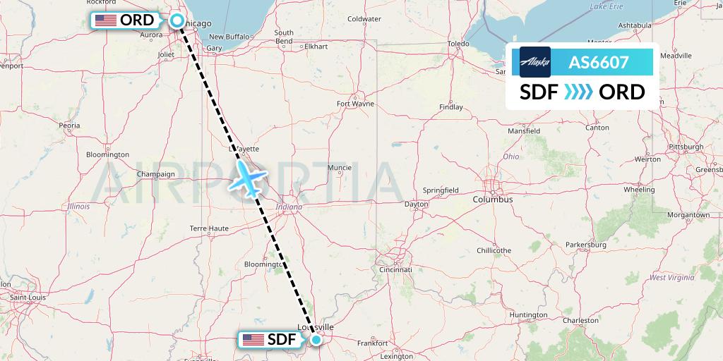 AS6607 Alaska Airlines Flight Map: Louisville to Chicago