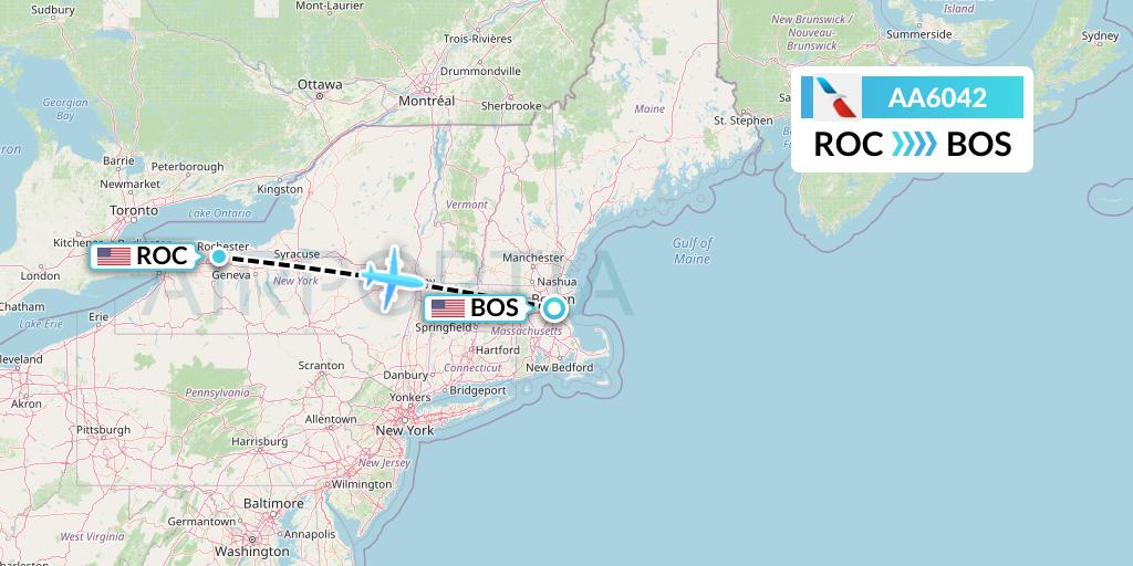 AA6042 American Airlines Flight Map: Rochester to Boston