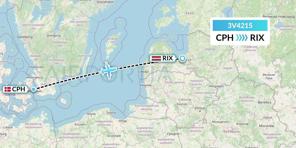 3V4215 ASL Airlines Belgium Flight Map: Copenhagen to Riga