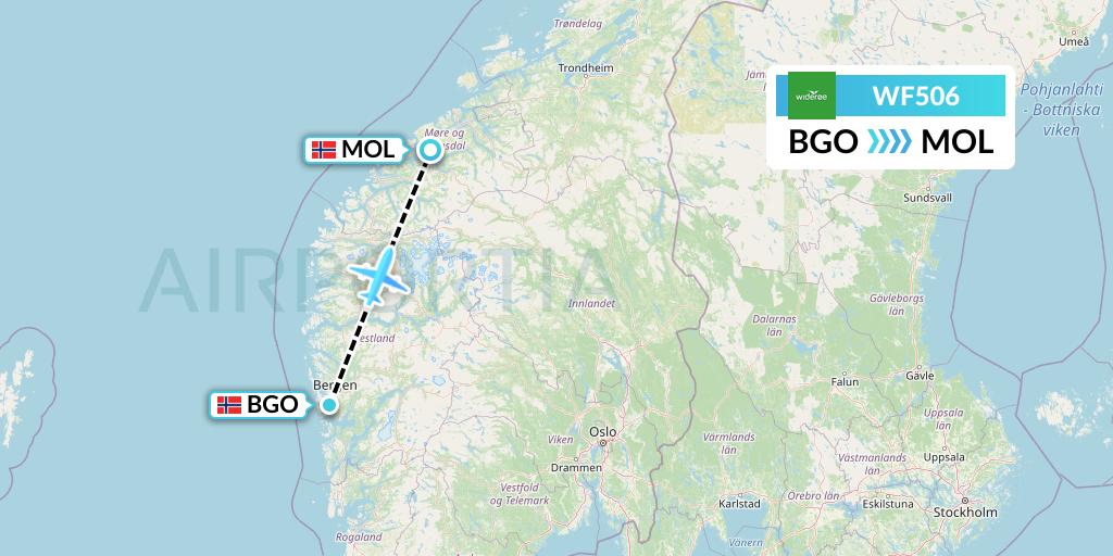 WF506 Wideroe Flight Map: Bergen to Molde