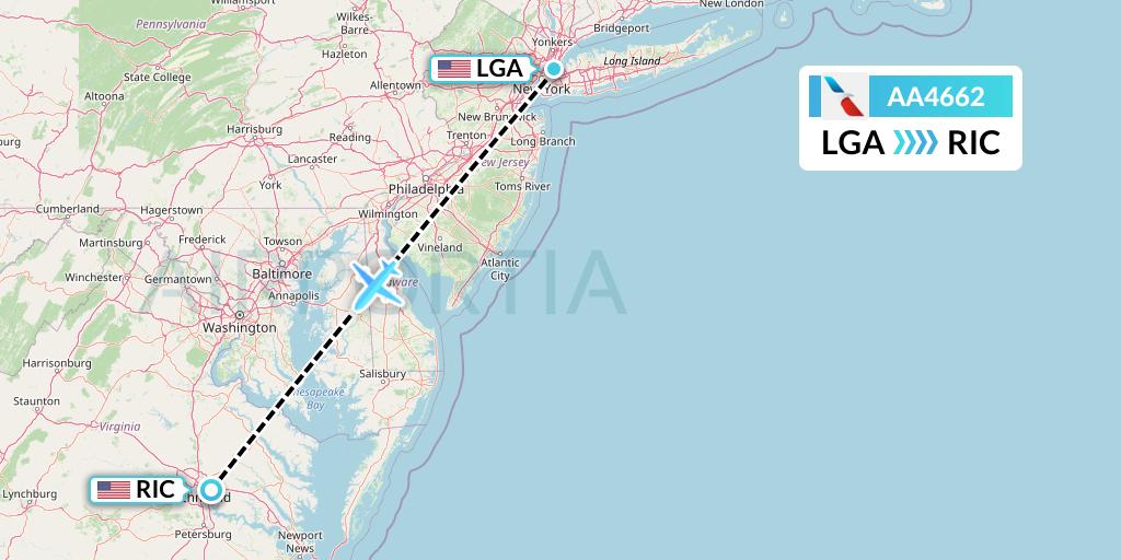 AA4662 American Airlines Flight Map: New York to Richmond