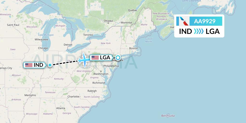 AA9929 American Airlines Flight Map: Indianapolis to New York