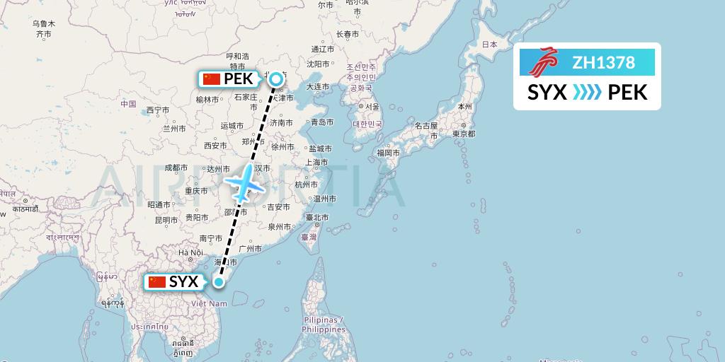 ZH1378 Shenzhen Airlines Flight Map: Sanya to Beijing