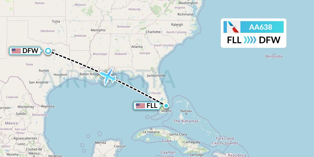 AA638 American Airlines Flight Map: Fort Lauderdale to Dallas