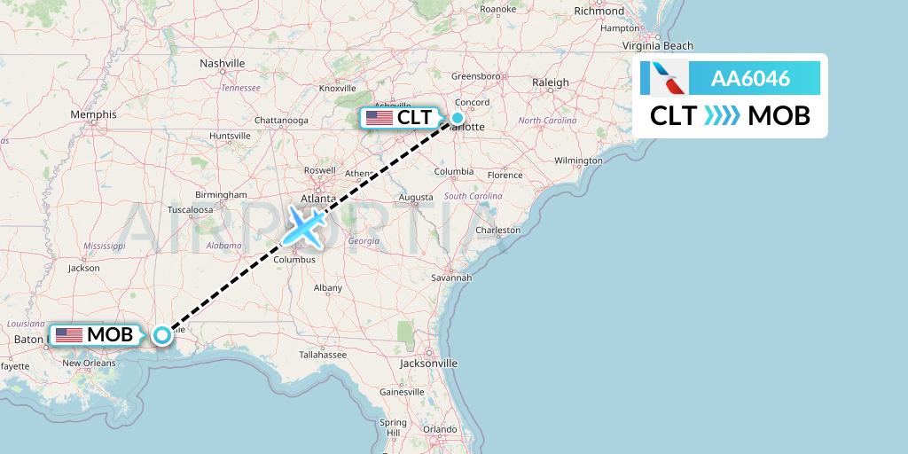 AA6046 American Airlines Flight Map: Charlotte to Mobile