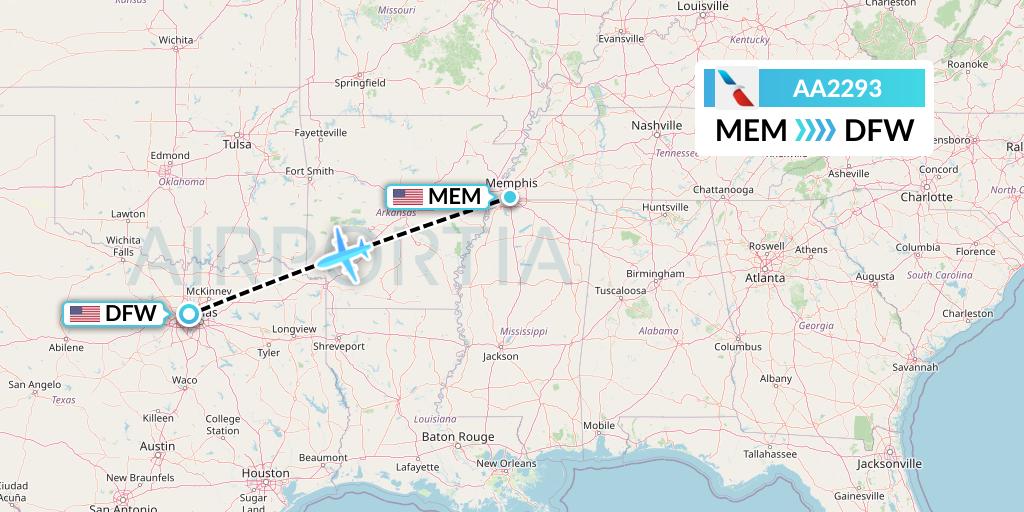 AA2293 American Airlines Flight Map: Memphis to Dallas