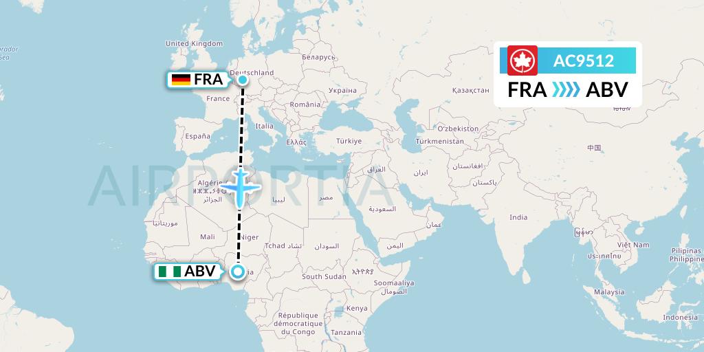 AC9512 Air Canada Flight Map: Frankfurt to Abuja