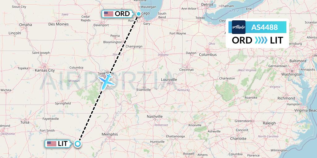 AS4488 Alaska Airlines Flight Map: Chicago to Little Rock