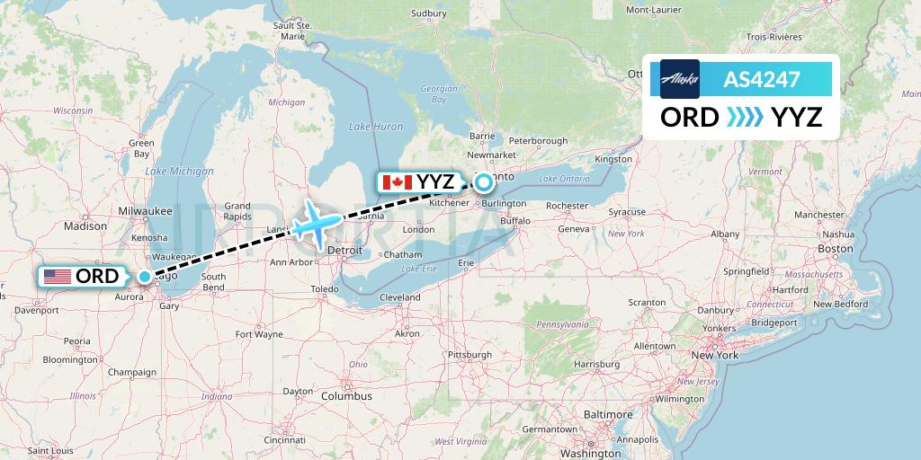 AS4247 Alaska Airlines Flight Map: Chicago to Toronto