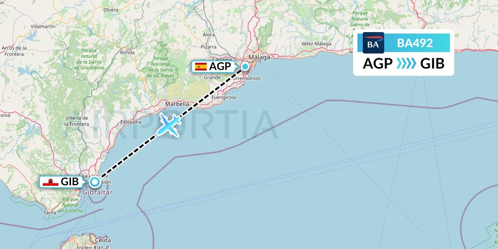 BA492 British Airways Flight Map: Malaga to Gibraltar