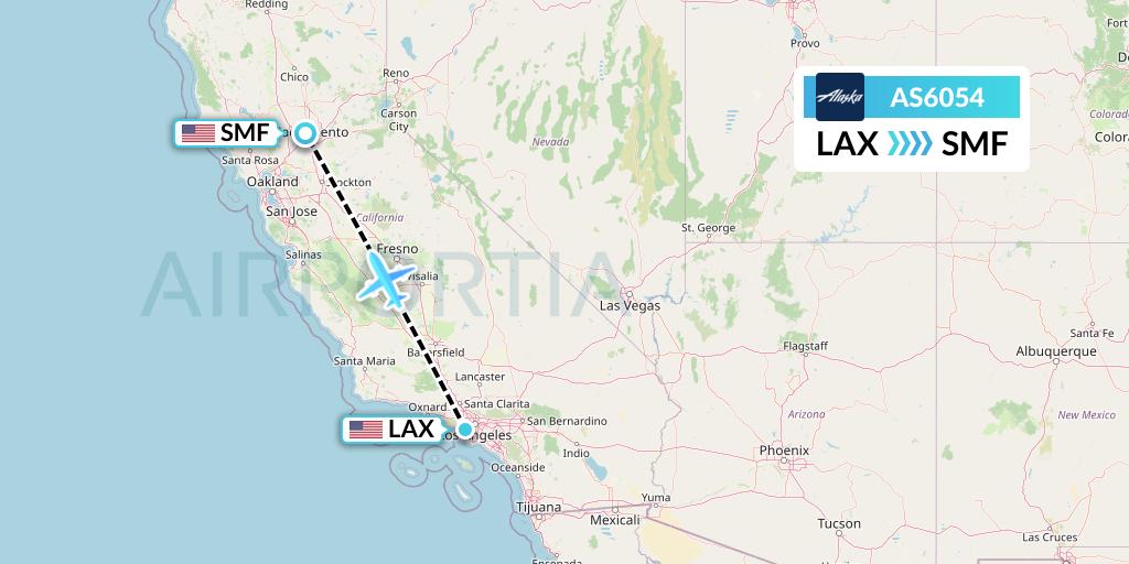AS6054 Alaska Airlines Flight Map: Los Angeles to Sacramento