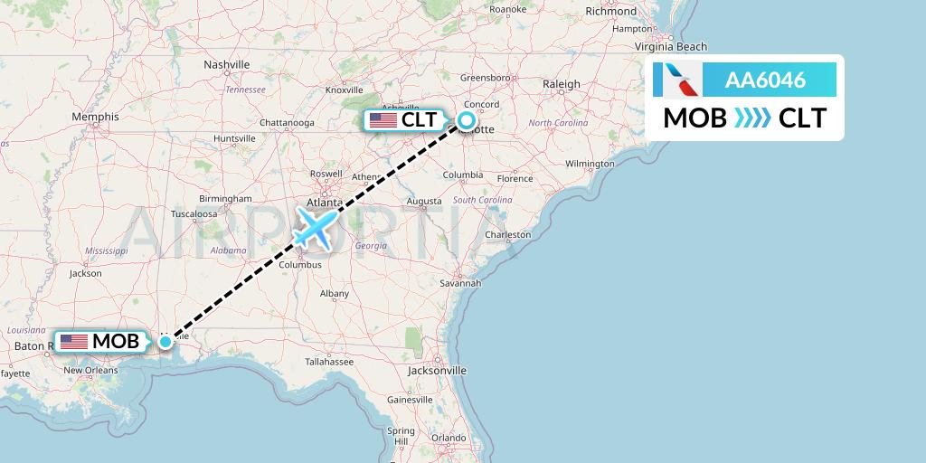 AA6046 American Airlines Flight Map: Mobile to Charlotte