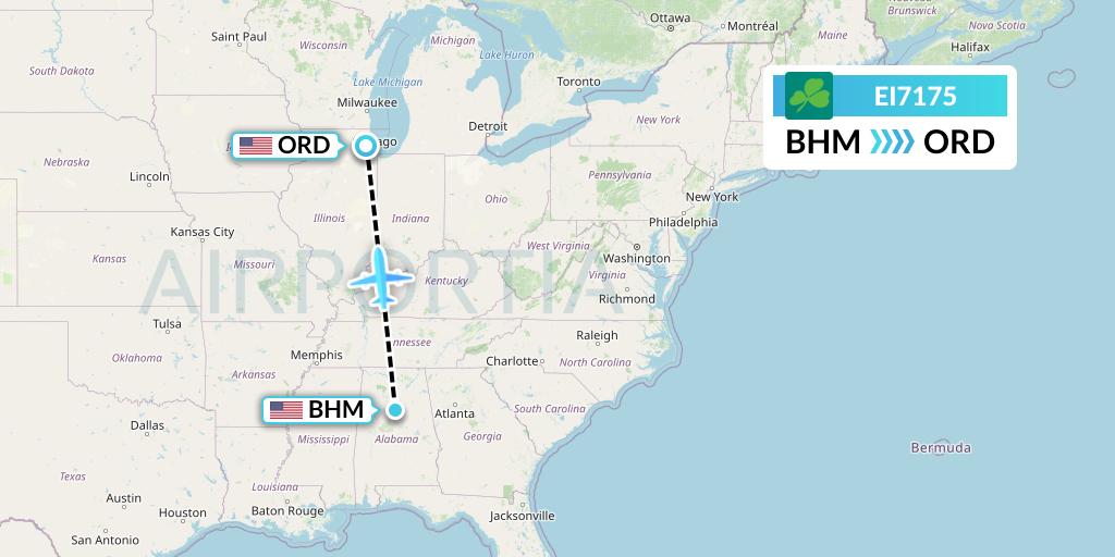 EI7175 Aer Lingus Flight Map: Birmingham to Chicago
