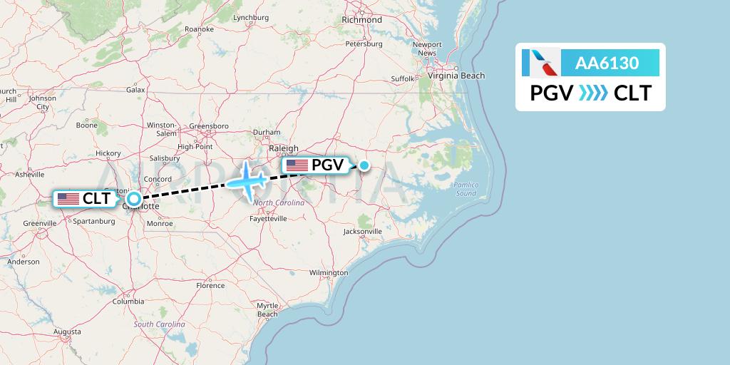 AA6130 American Airlines Flight Map: Greenville to Charlotte