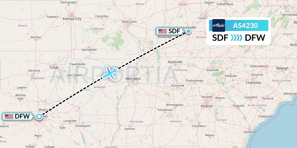 AS4230 Alaska Airlines Flight Map: Louisville to Dallas
