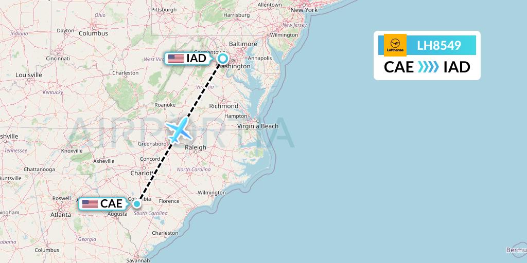 LH8549 Lufthansa Flight Map: Columbia to Washington