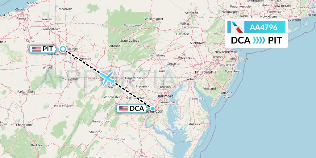 AA4796 American Airlines Flight Map: Washington to Pittsburgh
