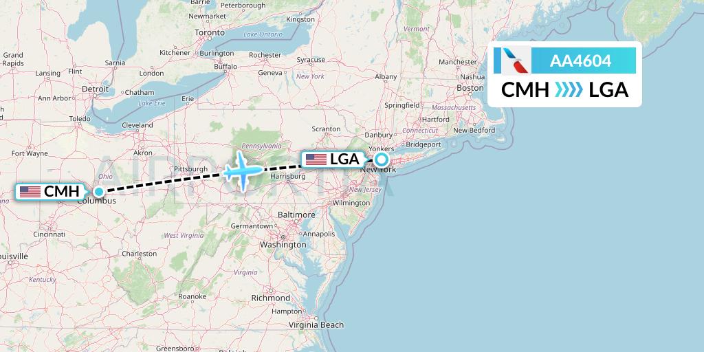 AA4604 American Airlines Flight Map: Columbus to New York