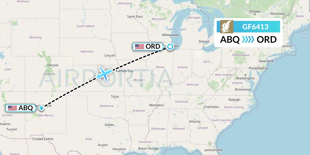 GF6413 Gulf Air Flight Map: Albuquerque to Chicago