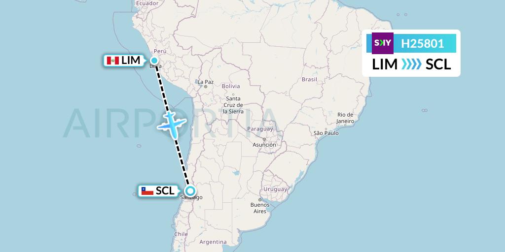 H25801 Sky Airline Flight Map: Lima to Santiago