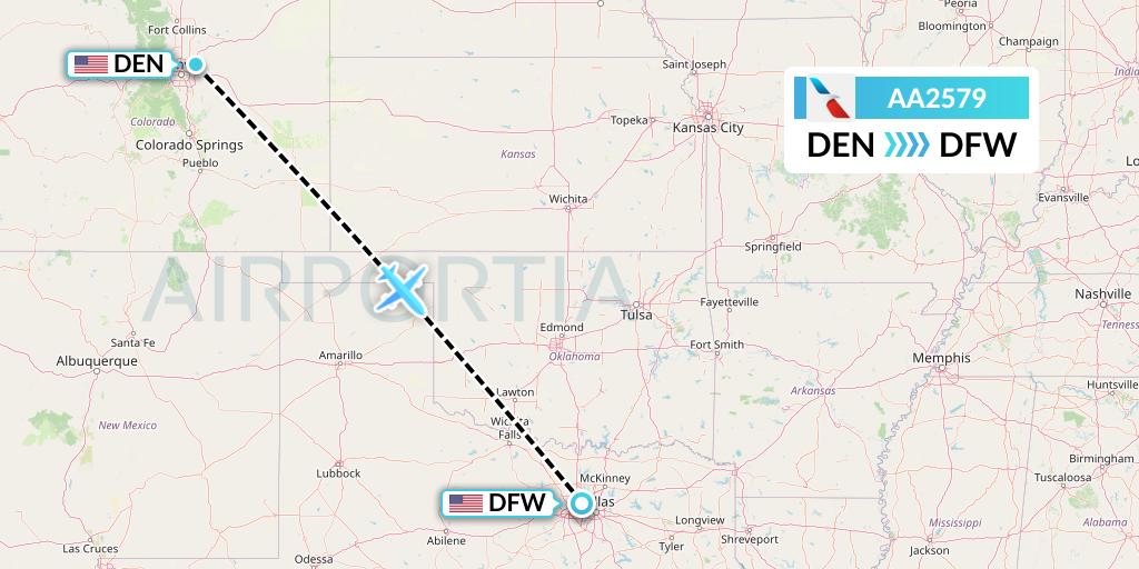 AA2579 American Airlines Flight Map: Denver to Dallas