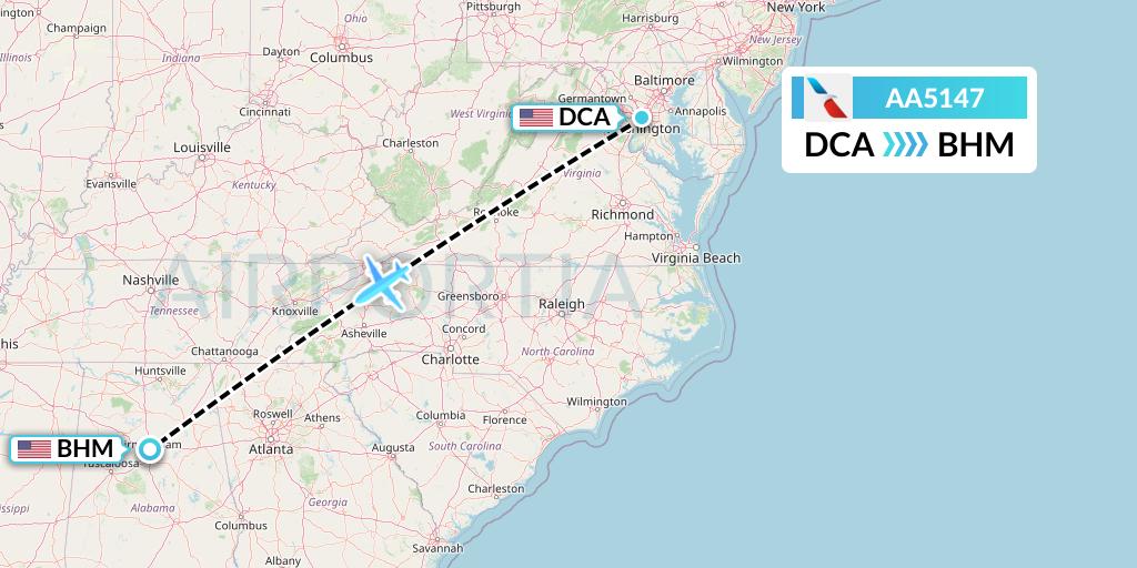 AA5147 American Airlines Flight Map: Washington to Birmingham