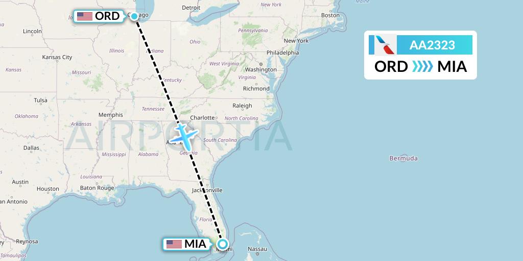 AA2323 American Airlines Flight Map: Chicago to Miami