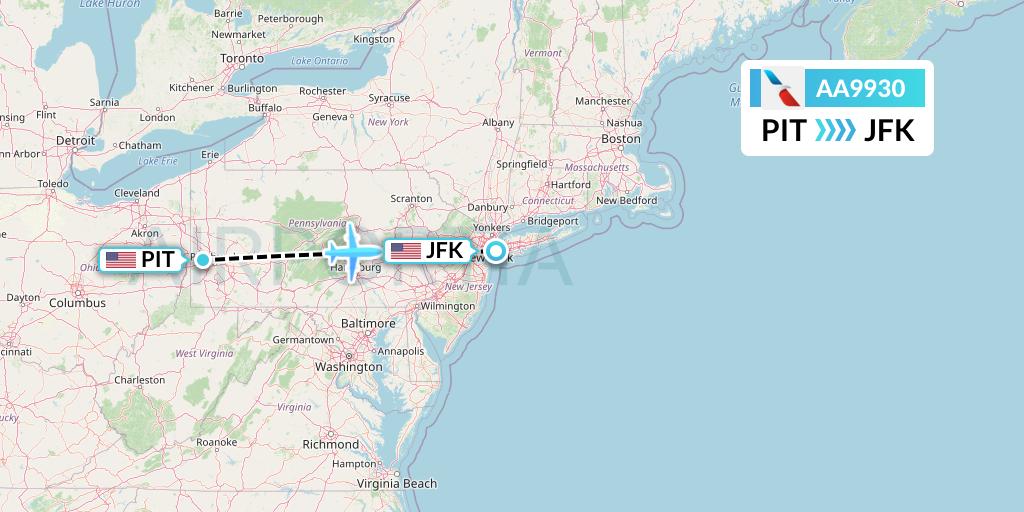 AA9930 American Airlines Flight Map: Pittsburgh to New York