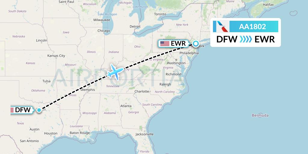 AA1802 American Airlines Flight Map: Dallas to New York