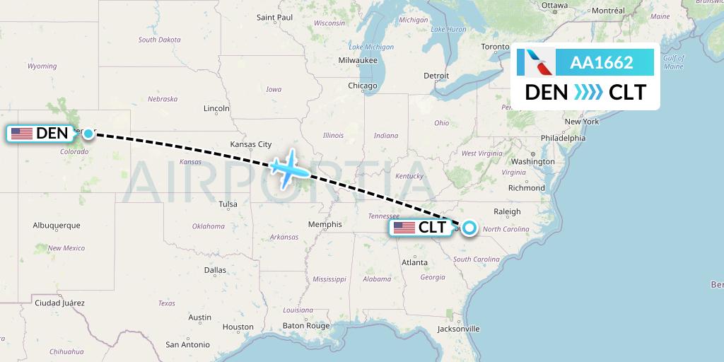 AA1662 American Airlines Flight Map: Denver to Charlotte