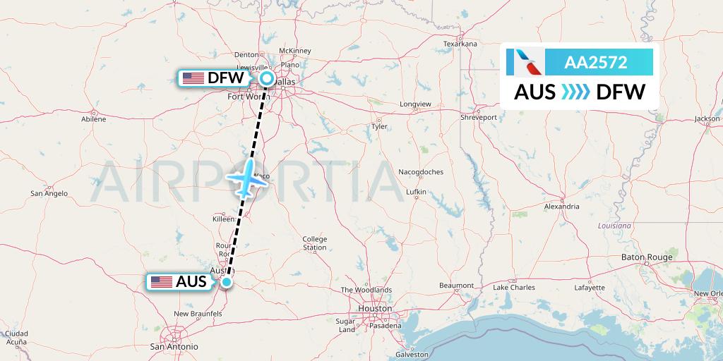 AA2572 American Airlines Flight Map: Austin to Dallas