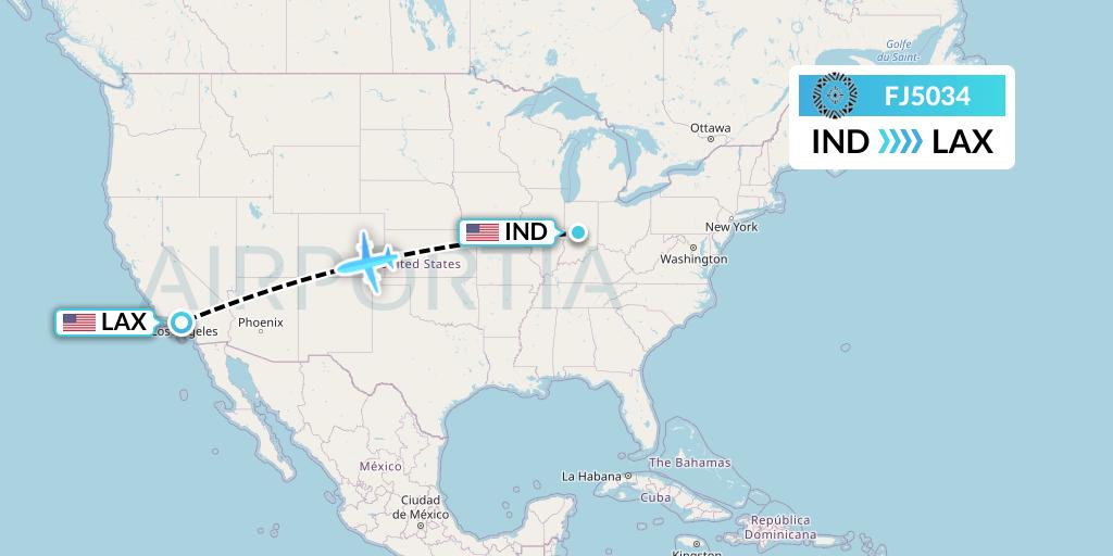FJ5034 Fiji Airways Flight Map: Indianapolis to Los Angeles