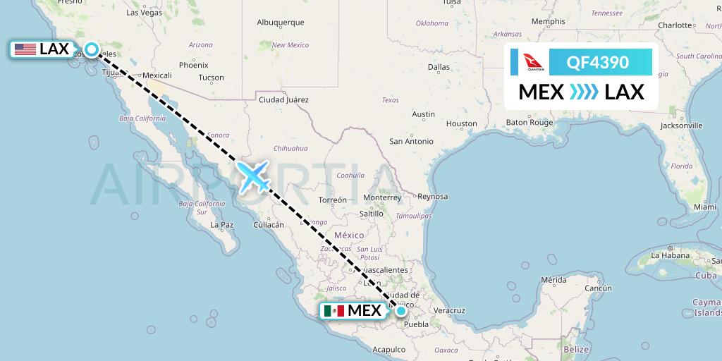 QF4390 Qantas Flight Map: Mexico City to Los Angeles