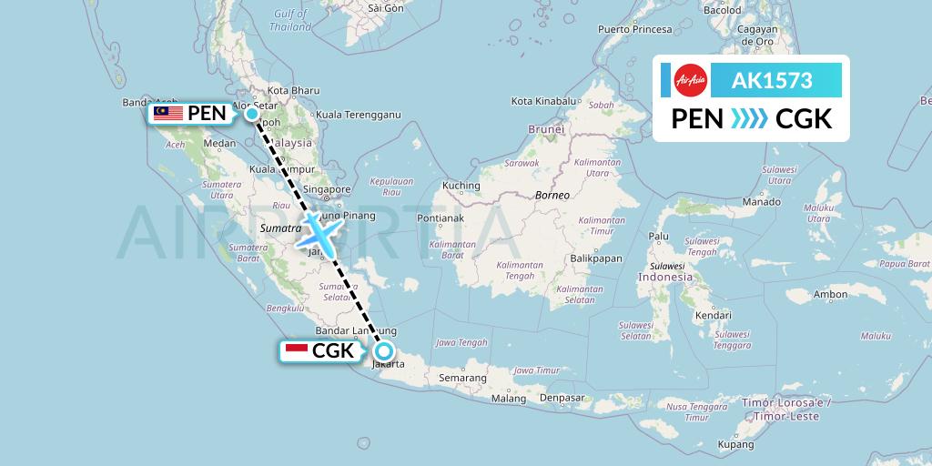 AK1573 AirAsia Flight Map: Penang to Jakarta