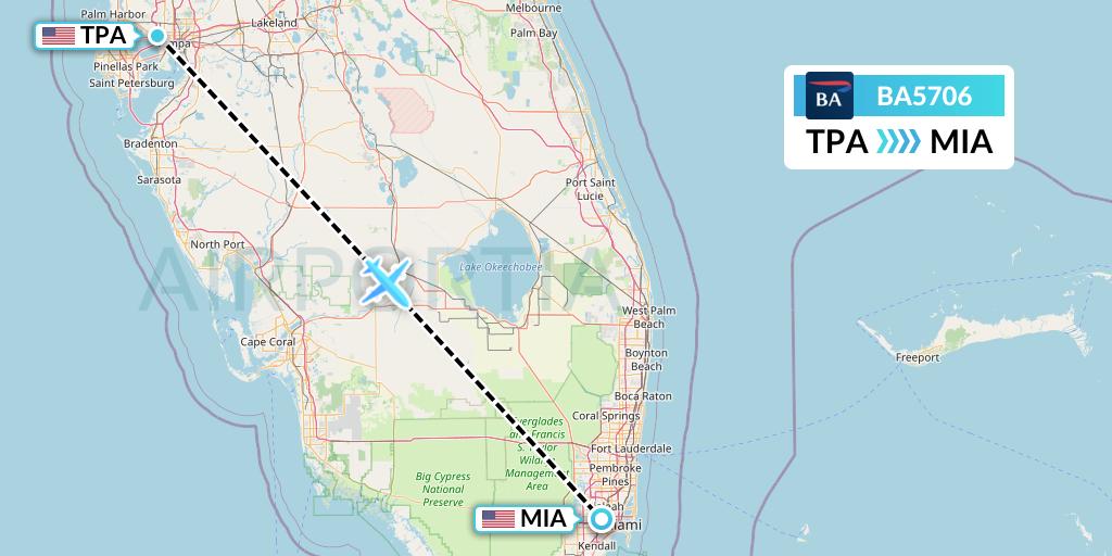 BA5706 British Airways Flight Map: Tampa to Miami