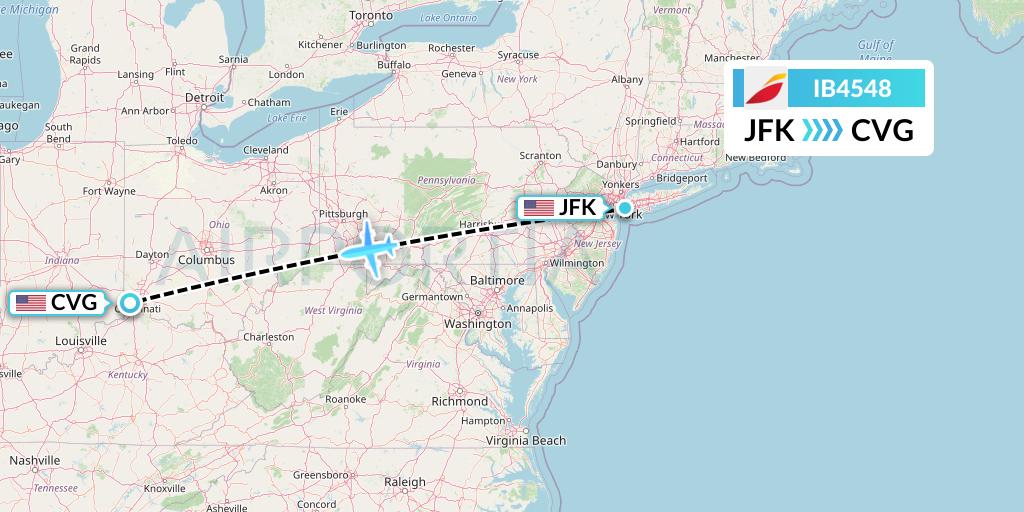 IB4548 Iberia Flight Map: New York to Cincinnati