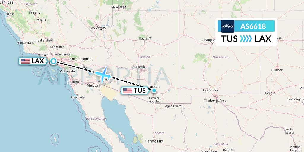 AS6618 Alaska Airlines Flight Map: Tucson to Los Angeles