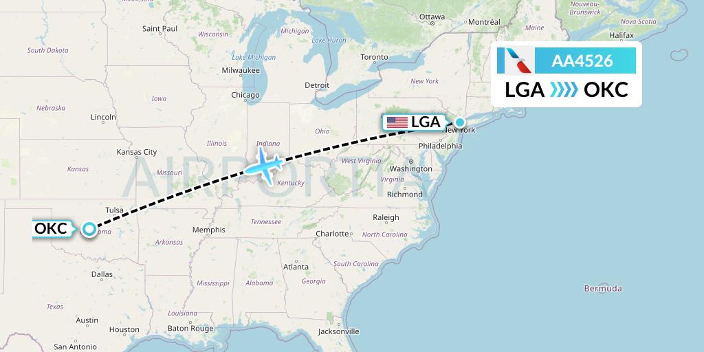 AA4526 American Airlines Flight Map: New York to Oklahoma City