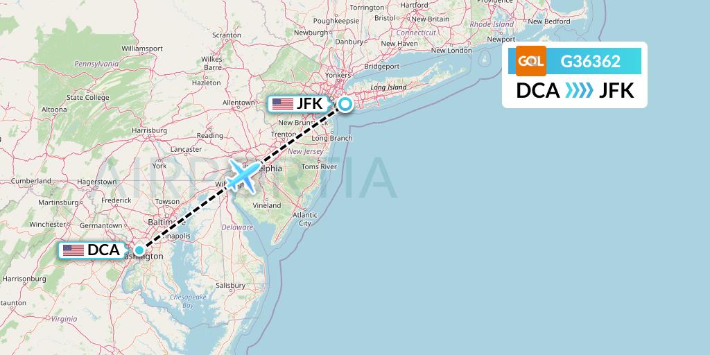 G36362 GOL Transportes Aeros Flight Map: Washington to New York