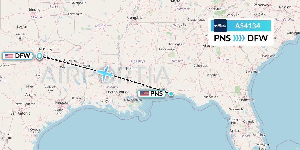 AS4134 Alaska Airlines Flight Map: Pensacola to Dallas