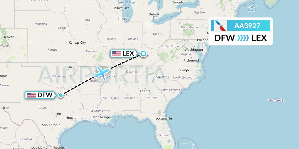 AA3927 American Airlines Flight Map: Dallas to Lexington