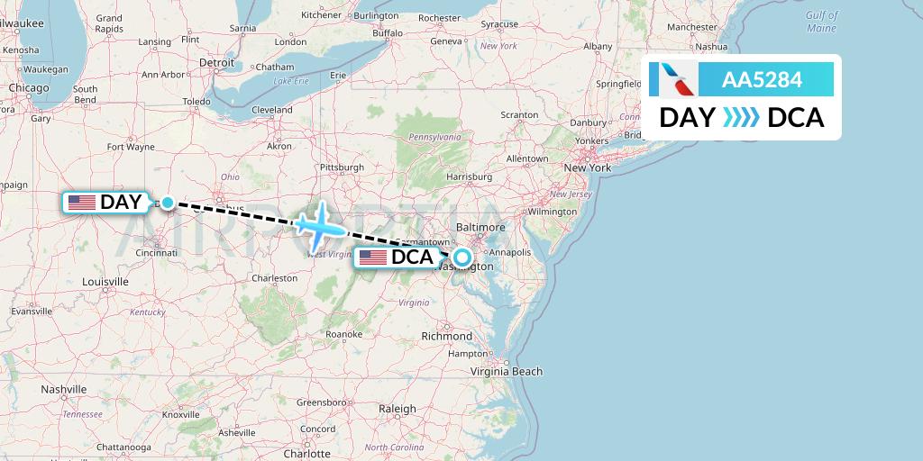AA5284 American Airlines Flight Map: Dayton to Washington