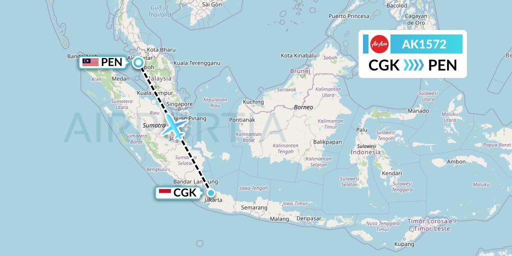 AK1572 AirAsia Flight Map: Jakarta to Penang