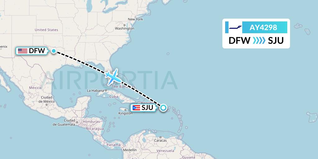 AY4298 Finnair Flight Map: Dallas to San Juan