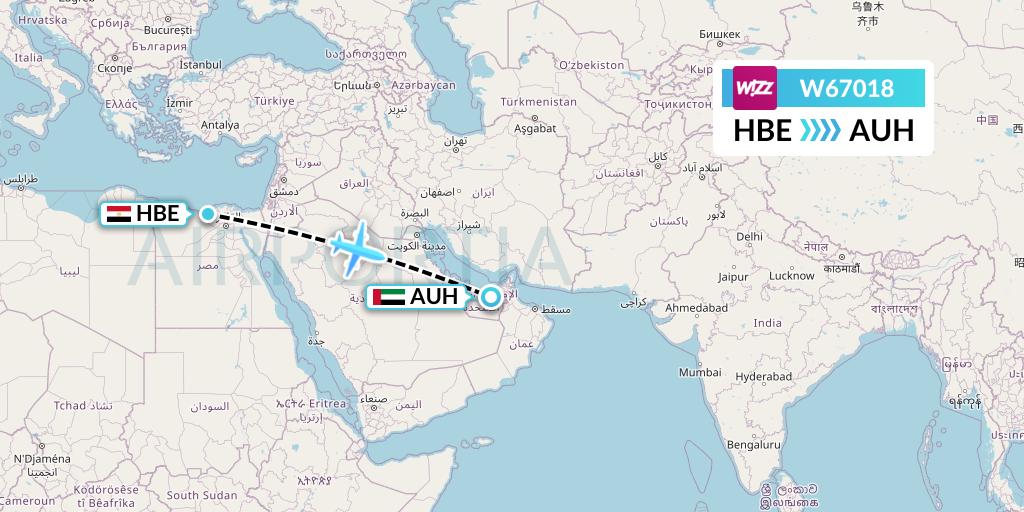 W67018 Wizz Air Flight Map: Alexandria to Abu Dhabi