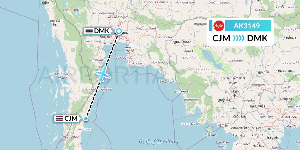 AK3149 AirAsia Flight Map: Chumphon to Bangkok