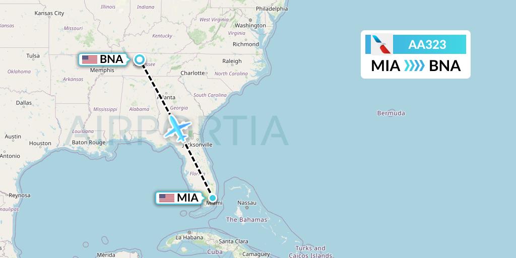 AA323 American Airlines Flight Map: Miami to Nashville