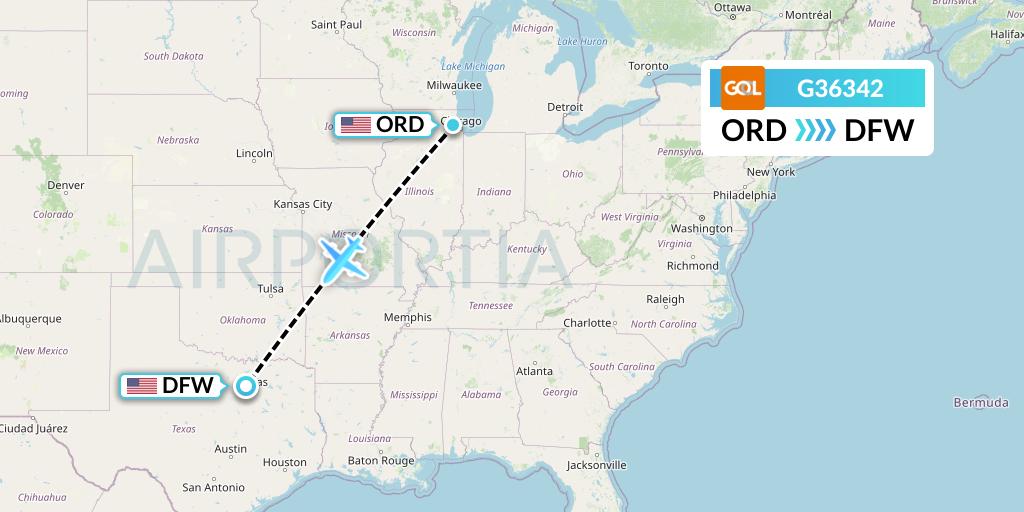 G36342 GOL Transportes Aeros Flight Map: Chicago to Dallas